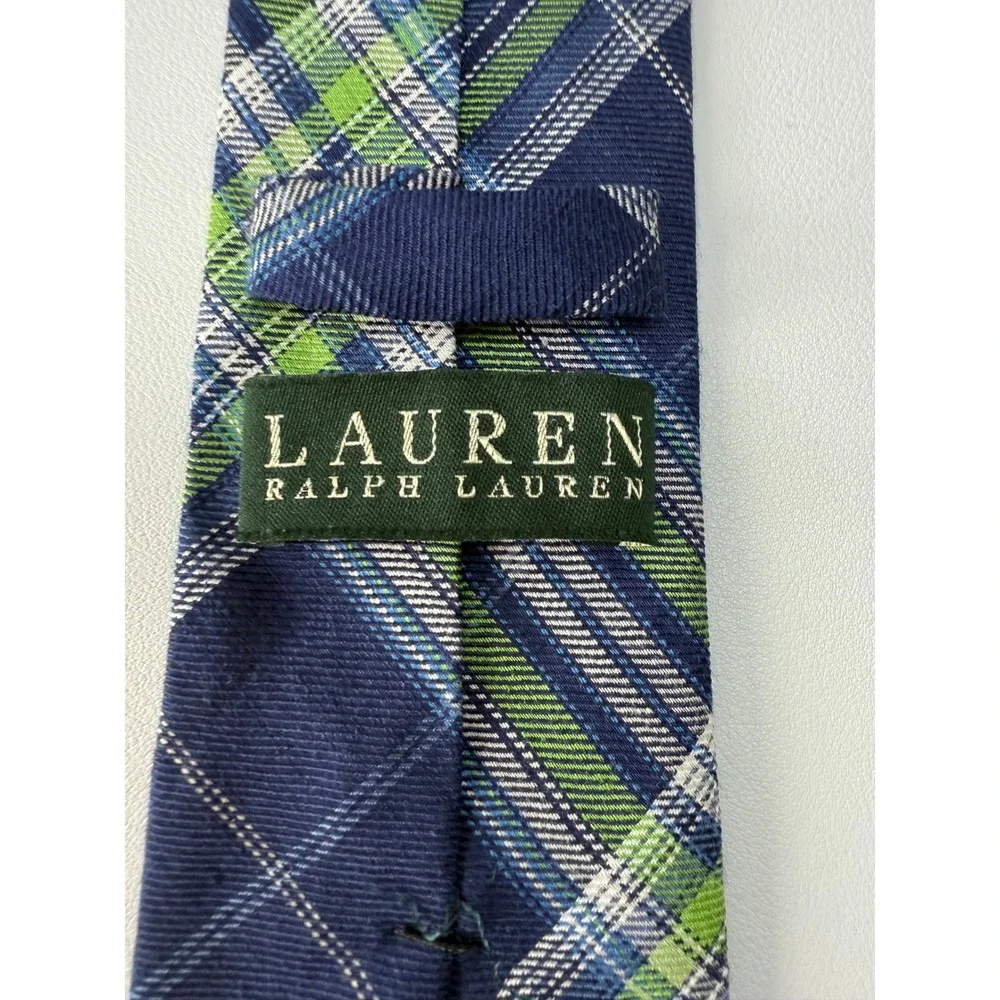 Lauren Ralph Lauren Mens Plaid Blue Lime Green Linen Silk Blend 3